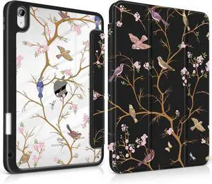 Case for iPad A16 11th Generation 11 inch 2025/10th Gen 10.9 inch 2022 Cover with Clear Acrylic Back Shell Tablet Case with Pencil Holder+Auto Wake/Sleep+Trifold Stand Cherry Blossom &Sparrow