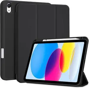 for iPad (A16) 11th Generation 11 Inch 2025/ iPad 10th Generation 10.9 Inch 2022 Case with Pencil Holder Hybrid Cover with Soft TPU Back Supports Touch ID Auto Wake/Sleep -Black