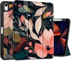 Case for iPad 11th Generation 11 Inch 2025 (A16 Chip) & iPad 10th Generation 10.9 Inch 2022 with Pencil Holder-[Auto Wake/Sleep] Trifold Stand Soft TPU Protective Cover Painted Florals