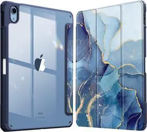 Fintie Hybrid Slim Case for iPad (A16) 11th Generation 11 Inch (2025) iPad 10th Generation 10.9 Inch (2022) - Shockproof Cover with Clear Transparent Back Shell & Pencil Holder Ocean Marble