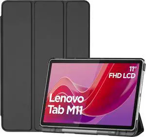 Smart Case for  Tab M11/Tab K11 LTE 11 2024 TB330FU with Pen Holder Slim Stand Tri-Fold Hard Shell Protective Tablet Cover Translucent Back Case Support Auto Wake/Sleep -Black