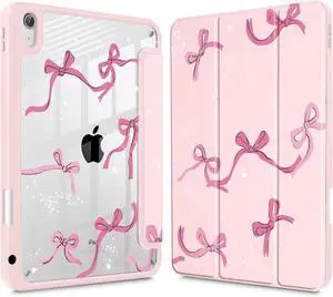 Case for iPad Air 13 (M3 2025 / M2 2024) Buit in Pencil Holder with TPU Protection Shockproof Cover Clear Transparent Back Trifold Stand-Auto Wake/Sleep Tablet Case Bow-Pink