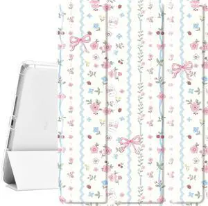 Cute Kawaii Floral Bunny Bow Pad Case for 10.2 Inch iPad 9th/7th/8th Generation Clear TPU Smart Stand Back Cover with Pencil Holder Auto Wake/Sleep iPad 2021/2020/2019 Case for Women Girls