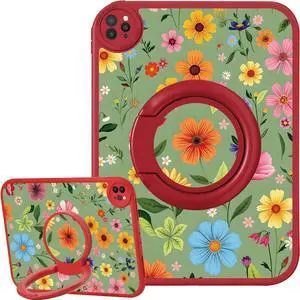 Case for iPad (A16) 11th Gen 11-inch 2025 Beautiful Flowers Green 360 Rotating Stand Drop Protection Shockproof Protective Case Cover for iPad 10th Gen 10.9-inch 2022