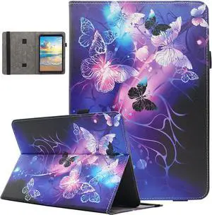 Universal 10 10.1 11 Inch Android Tablet Case Multi-Angle Viewing Stand PU Leather Case for 10 10.1 11 Inch and More 9.5 - 11.0 Tablet Purple Butterfly