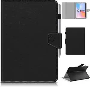 Universal 12 inch Tablet Case 12.5 inch Tablet Cover Travel Portable Protective Folio PU Leather Stand Shell Casewith 4 Fixed Rings for All Kinds of 12-13 inch Android/iOS/Windows Tablet