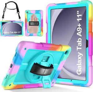 Case for  Galaxy Tab A9+ Plus 11 2023 (SM-X210/X216/X218) Heavy Duty Shockproof Protective Case with Rotating Stand Hand/Shoulder Strap Turquoise