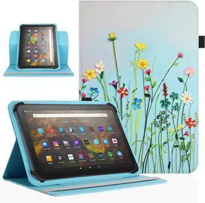 Universal 7 inch 8 inch Tablet Case 360 Degree Rotatable Kickstand Multiple Viewing Stand Case Cover for 7.0 7.9 8.0 8.4 inch and All 7.0-8.5 Inch Touchscreen Tablet Flower Grass 08