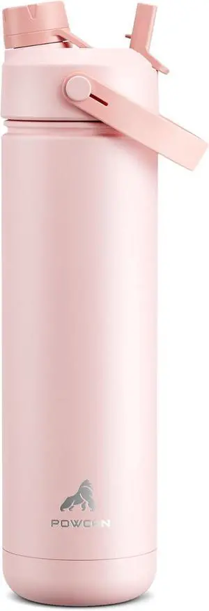 26 oz Insulated Water Bottle with 2-in-1 Straw and Spout Lid Keep Cold 24H Leak-Proof Fits in Car Cup Holder Stainless Steel Water Bottle for Sports Travel and School (Cotton Candy)