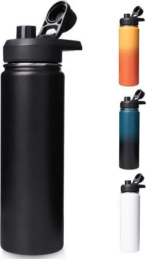 24 oz Insulated Water Bottle with Handle 304 Stainless Steel Water Bottles with Wide Mouth Double Wall Vacuum Sports Water Bottle BPA Free Keep Cold and Hot Black