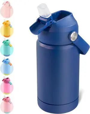 12oz Kids Water Bottle Stainless Steel Insulated Water Bottle For Kids Toddler Cup With Straws Leak-proof Kids Water Bottles For School Boys Girls BPA Free Blue