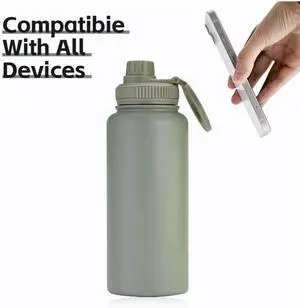 Insulated Water Bottle 32 oz Double Wall Vacuum Stainless Steel Magnetic Phone Holder 9 Colors (Pink)