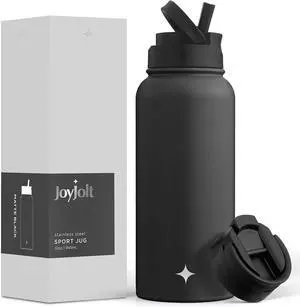 Triple Insulated Water Bottle with Straw Lid AND Flip Lid! 32oz Large Water Bottle 12 Hour Hot/Cold Vacuum Insulated Stainless Steel Bottle. BPA-Free Leakproof Water Bottles - Thermos Bottle