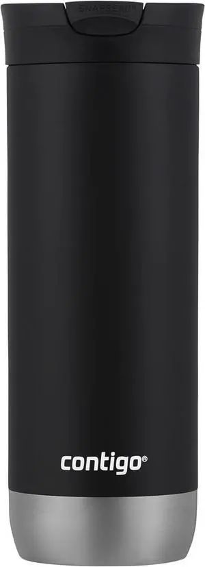 Huron Vacuum-Insulated Stainless Steel Travel Mug 16oz Licorice - Leak-Proof Lid for Hot/Cold Beverages Fits Most Cup Holdersand Brewers