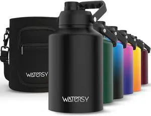 1 Gallon Water Bottle Insulated(Cold for 48 Hrs) BPA Free&Leak Proof 128oz Stainless Steel Water Jug Big thermo Large Water Bottle with Handle for Gym Hiking Camping&Travel Black