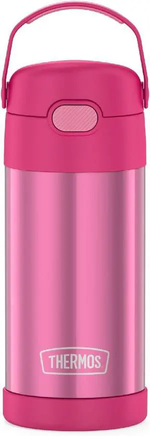FUNTAINER Water Bottle with Straw - 12 Ounce - Kids Stainless Steel Vacuum Insulated Water Bottle with Lid Pink