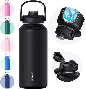 32 oz Insulated Water Bottle Stainless Steel Sports Water Bottles With Top Handle Double-Wall Travel Thermal Water Flask BPA Free Leakproof Water Bottle for Sports and Travel (Obsidian)