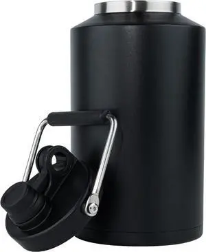 Insulated Jug with Handle One Gallon 128oz Stainless Steel Large Double Vacuum Water Bottle for Hot & Cold Drinks Wide Mouth Sweat Proof Great for Travel Hiking & Camping Black