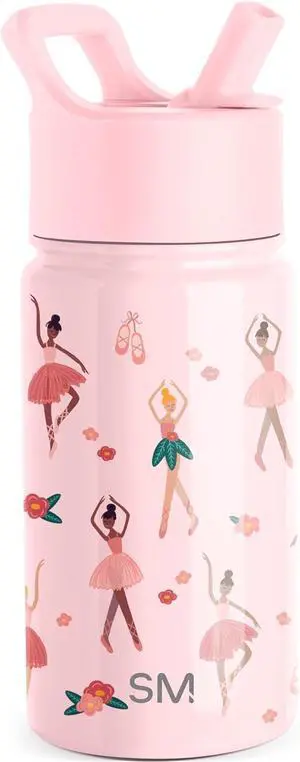 Kids Summit Water Bottle with Straw Lid | 14oz Stainless Steel Cup Insulated Tumbler for Toddlers School | Pink Ballerina