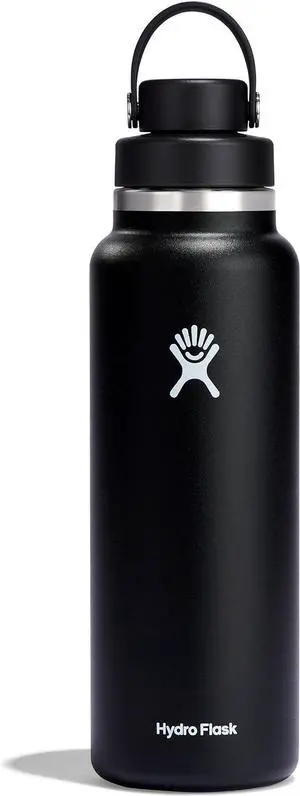 Water Bottle - Insulated Stainless Steel - Wide Mouth Chug Lid Non Spill Leakproof in 40 Oz Black