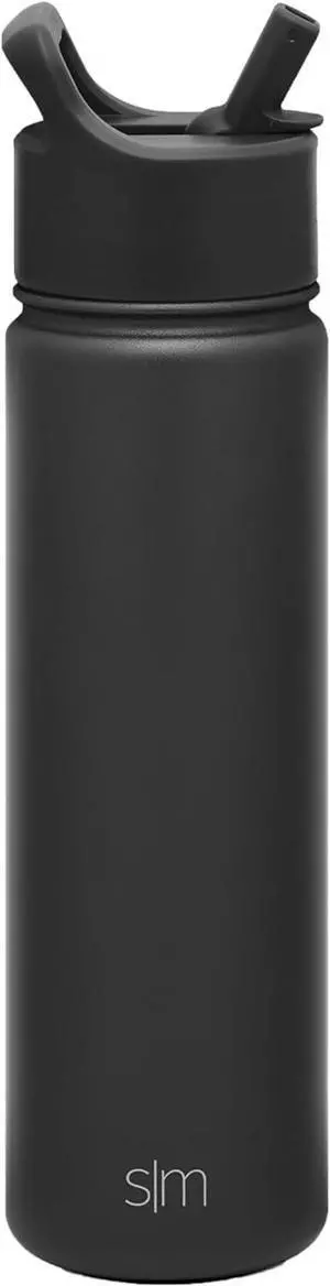 Water Bottle with Straw Lid Vacuum Insulated Stainless Steel Metal Cup Bottles | Reusable Leak Proof BPA-Free Flask for Gym Sports | Summit Collection | 22oz Midnight Black