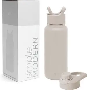 Water Bottle with Straw and Chug Lid Vacuum Insulated Stainless Steel Metal Thermos Bottles | Reusable Leak Proof BPA-Free Flask for Sports | Summit Collection | 32oz Almond Birch