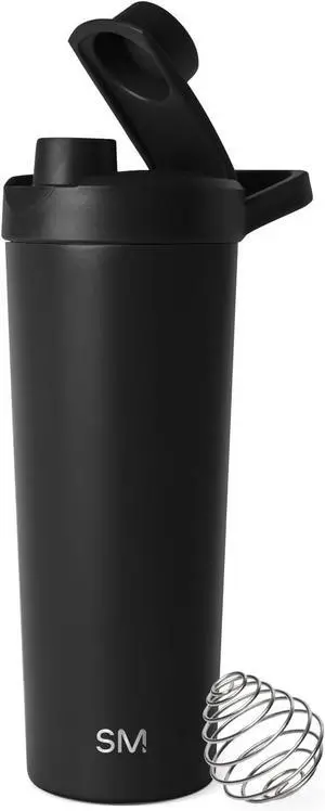 Stainless Steel Shaker Bottle with Ball 24oz | Metal Insulated Cup for Protein Mixes Shakes and Pre Workout | Rally Collection | Midnight Black