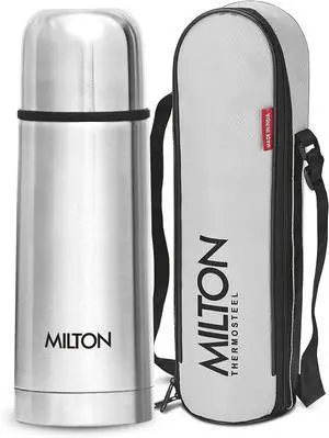 Milton Thermosteel Flip Lid Flask 350 Double Walled Vacuum Insulated Thermos 350 ml | 12 oz | 24 Hours Hot and Cold Water Bottle with Cover 18/8 Stainless Steel BPA Free Leak-Proof | Silver