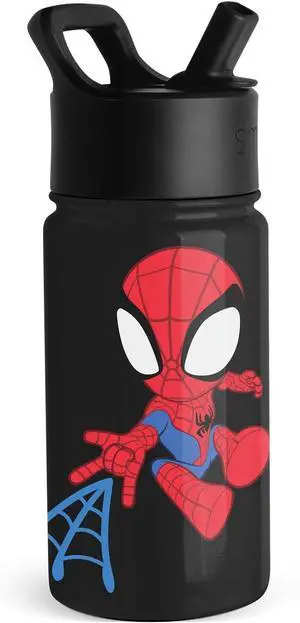 Kids Summit Water Bottle with Straw Lid | Marvel Spider Man 14oz Stainless Steel Cup Insulated Tumbler for Toddlers Boys School | Spidey Kid