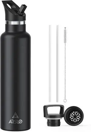 Stainless Steel Double Wall Water Bottles Vacuum Insulated Bottle With Straw Lid Insulated Water Bottle Keeps Water Cold for 24 Hours Hot for 12 Hours Hiking Sports