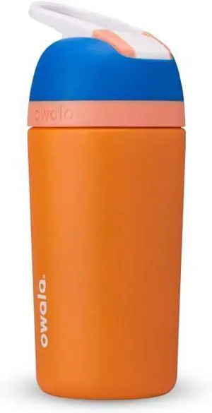 Kids Flip Insulated Stainless-Steel Water Bottle with Straw and Locking Lid 14-Ounce Orange/Blue (Blue Citrus)