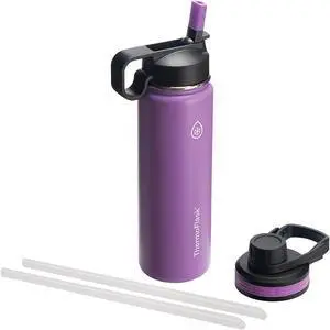 ThermoFlask 24 oz Double Wall Vacuum Insulated Stainless Steel Water Bottle with Spout and Straw Lids Plum