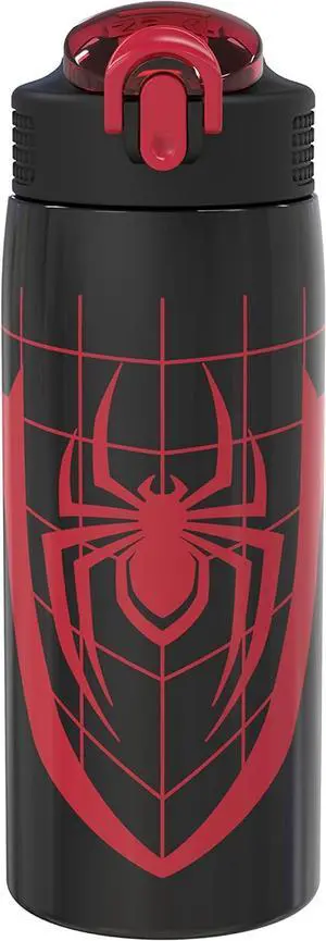 Marvel Spider-Man Water Bottle for Travel and At Home 19 oz Vacuum Insulated Stainless Steel with Locking Spout Cover Built-In Carrying Loop Leak-Proof Design (Miles Morales)