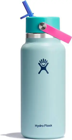 32 Oz Wide Flex Straw Cap Bottle - Insulated Stainless Steel - Wide Straw Lid Non Spill Leakproof in Polar Plunge