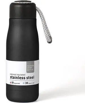 Water Bottles with Portable LidHydro Insulated Thermal Flask for Hot or Cold Drinks 350ml Stainless Steel Metal Reusable Water Bottle for Kids Adults Midnight Black