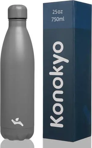 Insulated Water Bottles 25 oz Double Wall Stainless Steel Vacumm Metal Flask for Sports Travel Gray