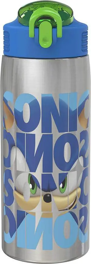 Sonic the Hedgehog Water Bottle for Travel and At Home 19 oz Vacuum Insulated Stainless Steel with Locking Spout Cover Built-In Carrying Loop Leak-Proof Design (Sonic)