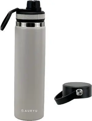 24oz Triple Wall Insulated Stainless Steel Water Bottle  Leak Proof Sports Thermos with Bonus Spout Lid  Wide Mouth BPA-Free Hot & Cold Travel Gym Hiking Flask  Oat