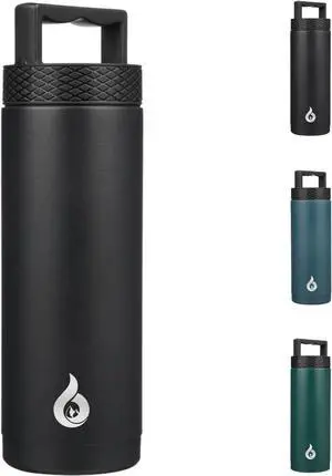 Insulated Water Bottles Dishwasher Safe 18 oz Water Bottle with Handle Leakproof BPA Free Water Jug Stainless Steel Thermos for Sports Black