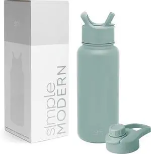 Water Bottle with Straw and Chug Lid Vacuum Insulated Stainless Steel Metal Thermos Bottles | Reusable Leak Proof BPA-Free Flask for Sports Gym | Summit Collection | 32oz Sea Glass Sage