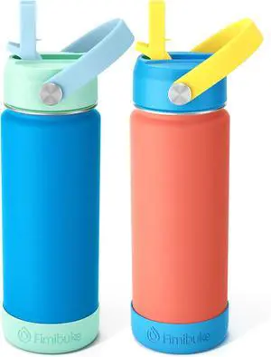 Kids Insulated Water Bottle 18oz BPA FREE Kids Cups with Straw Double Wall Vacuum Tumbler 18/8 Stainless Steel Leak Proof Toddler Water Bottle for School Boys Girls (2 Pack Ocean Life)