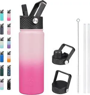 Insulated Water Bottles with Straw Lid 22oz Cold & Hot Thermos Stainless Steel Metal Water Bottle with 3 Lids Reusable Thermos Cups Mugs for Daily Use-Cherry