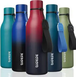 Insulated Water Bottles 18 oz Stainless Steel Metal Water Bottle with Strap BPA Free Leak Proof Thermos Mugs Flasks Reusable Water Bottle for Sports & Travel Charming Red