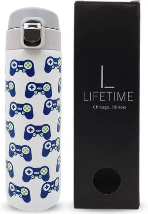 Kids Water Bottle Stainless Steel Video Game Design Insulated Water Bottles for Kids - Proof Lock Lid No Straw Dishwasher Safe