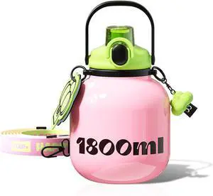 Big Water Bottle with Straw and Carry Handle 60 oz Pink Wide Mouth Vacuum Insulated Stainless Steel Bottles Easy Carry Tumbler for Women
