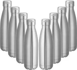 17oz Stainless Steel Water Bottles Bulk Reusable Metal Sports Water Bottle Keeps Drink Hot and Cold BPA Free Double Wall Vacuum Cola Shape Insulated Water Bottles for Camping Gym 8 Pack