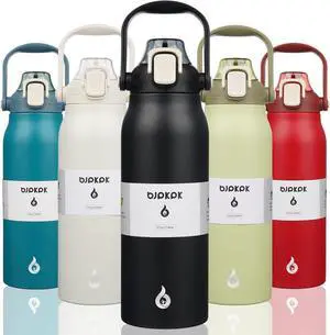 Insulated Water Bottles with Straw 57 oz Sports Water Bottle with One-handed Opening Lid BPA Free Leakproof Easy Carry Thermos Jugs Flasks for Gym Sports Outdoors Black