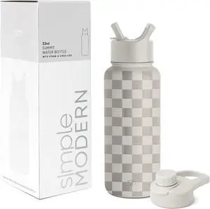 Water Bottle with Straw and Chug Lid Vacuum Insulated Stainless Steel Metal Thermos Bottles | Reusable Leak Proof BPA-Free Flask for Sports Gym | Summit Collection | 32oz Checkmate
