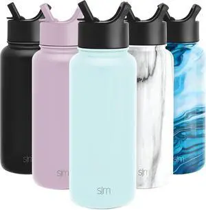 Water Bottle with Straw Lid Vacuum Insulated Stainless Steel Metal Thermos | Reusable Leak Proof BPA-Free Flask for Gym Travel Sports | Summit Collection | 32oz Light Blue