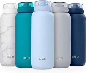 Cooper 40oz Stainless Steel Water Bottle with Straw and Carry Handle Double Walled and Vacuum Insulated Metal Leak Proof Locking Lid with Soft Silicone Spout Reusable BPA Free Halogen Blue